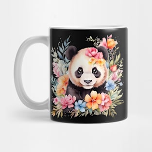 A panda bear decorated with beautiful watercolor flowers Mug